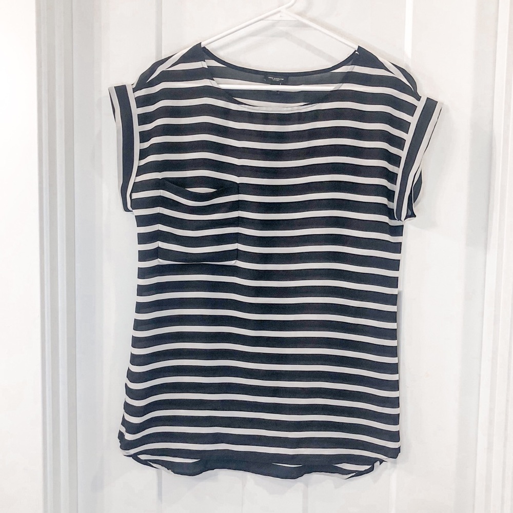 Ann Taylor Black White Striped Sheer Blouse Small